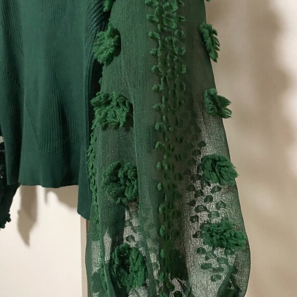 No Boundaries, forest green sweater w/green sheer decorated sleeves, size *L/XL - Picture 4 of 10